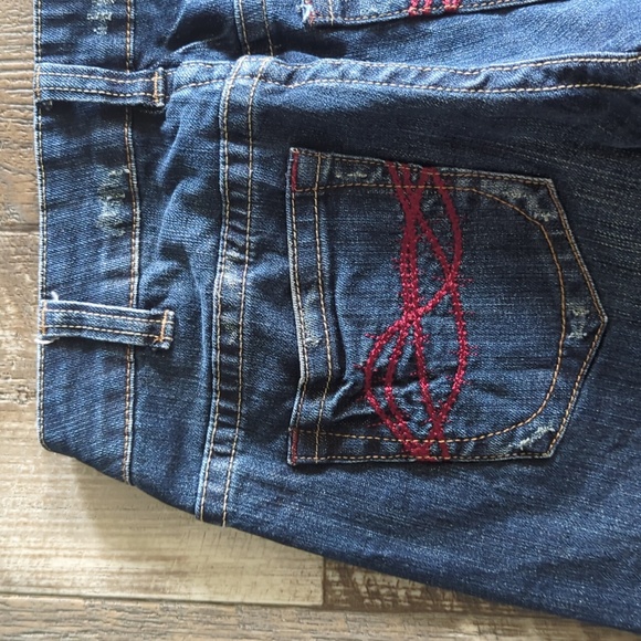 COWGIRL TUFF "Hot Rod Red" bootcut blue jeans red stitching horseback riding 24 - Picture 11 of 13